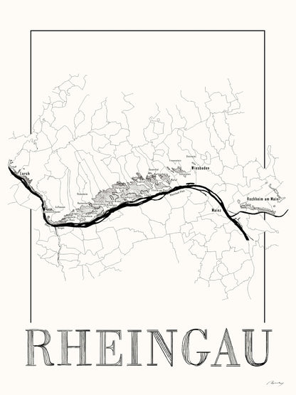 Rheingau Wine map poster. Exclusive wine map posters. Premium quality wine maps printed on environmentally friendly FSC marked paper.