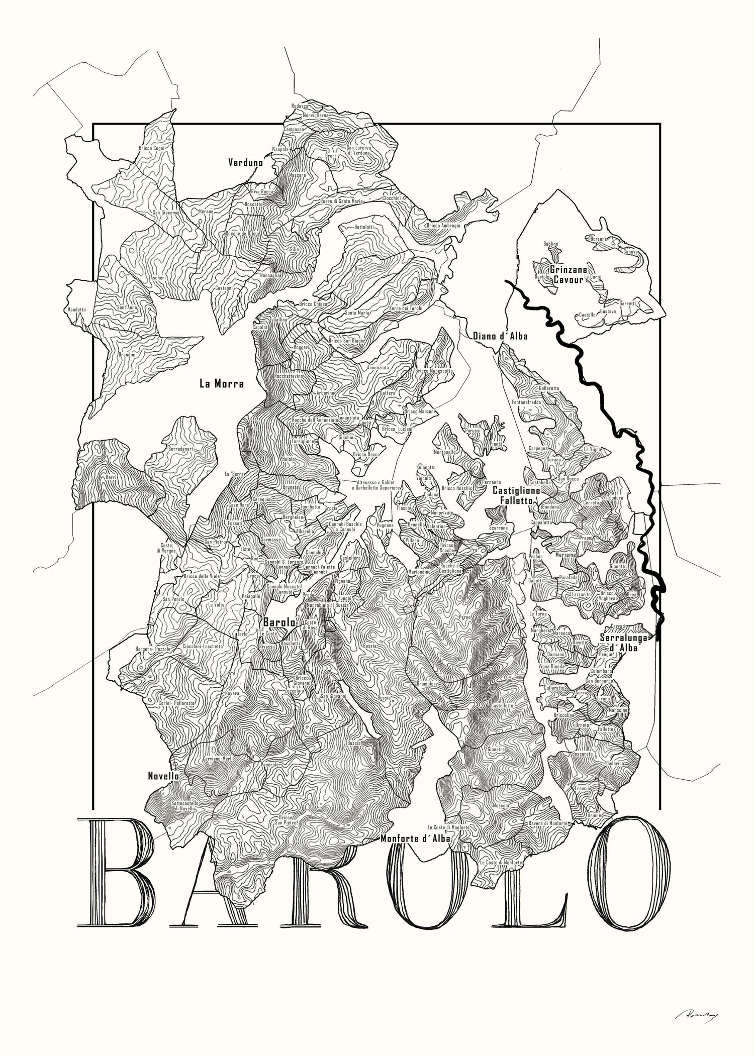 Barolo Wine map poster. Wine art. Wine print. Wine poster. Exclusive wine map posters. Premium quality wine maps printed on environmentally friendly FSC marked paper. 