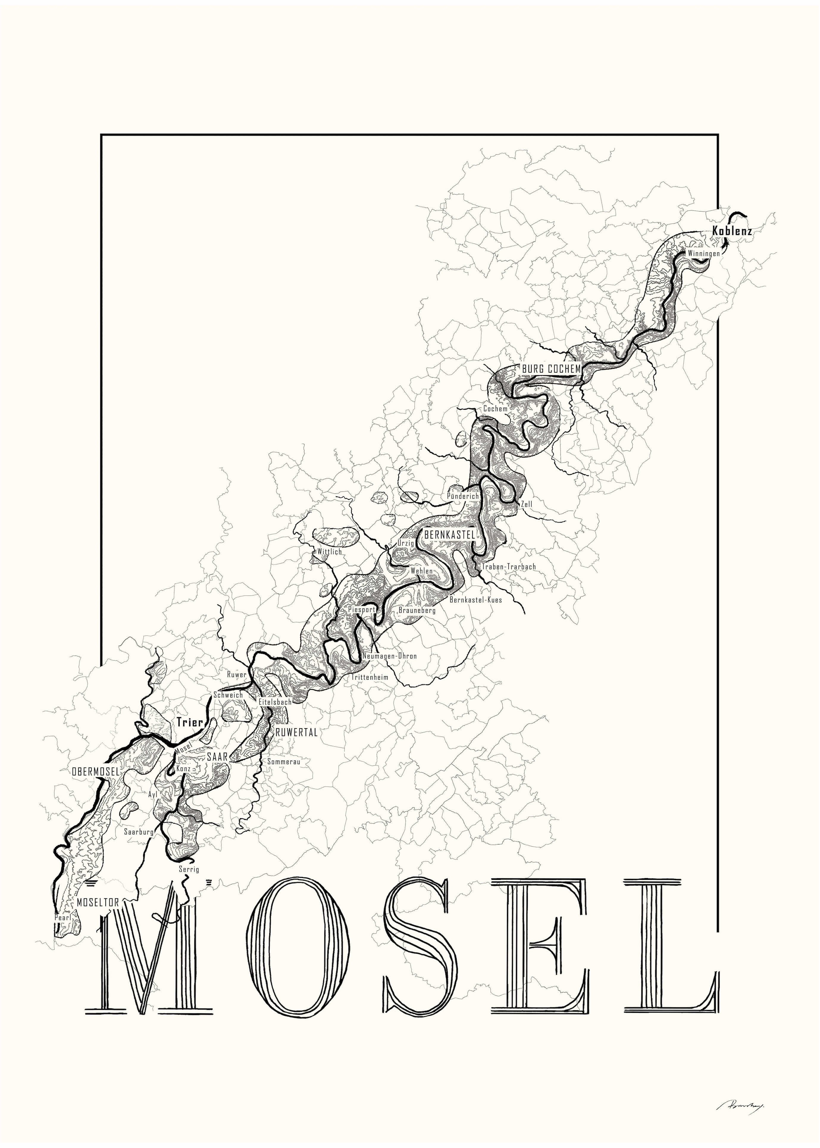 Mosel Wine map poster. Exclusive wine map posters. Premium quality wine maps printed on environmentally friendly FSC marked paper. 