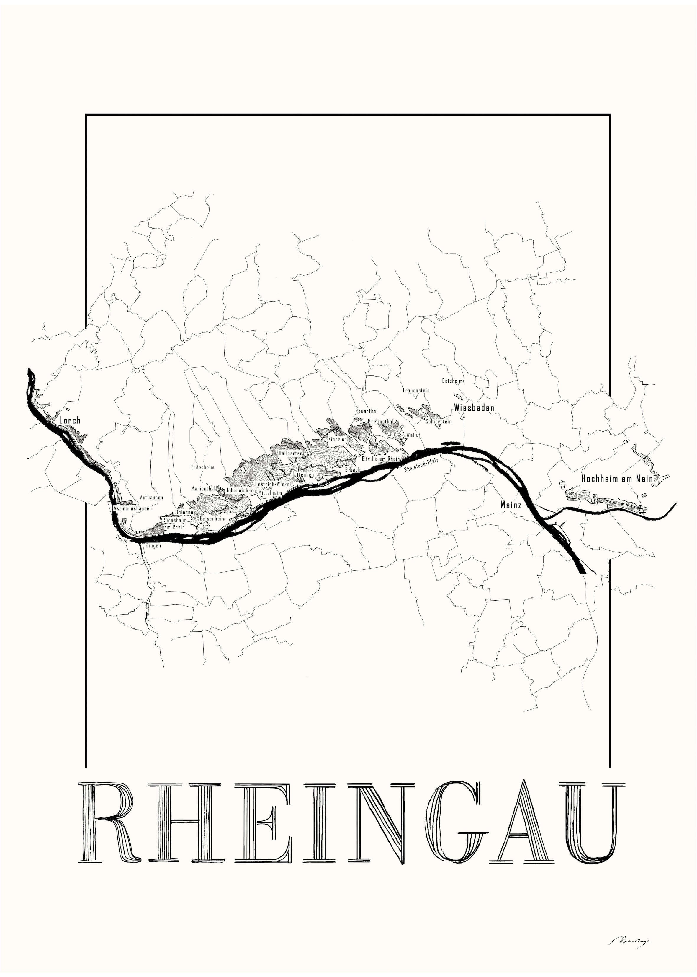 Rheingau Wine map poster. Exclusive wine map posters. Premium quality wine maps printed on environmentally friendly FSC marked paper.