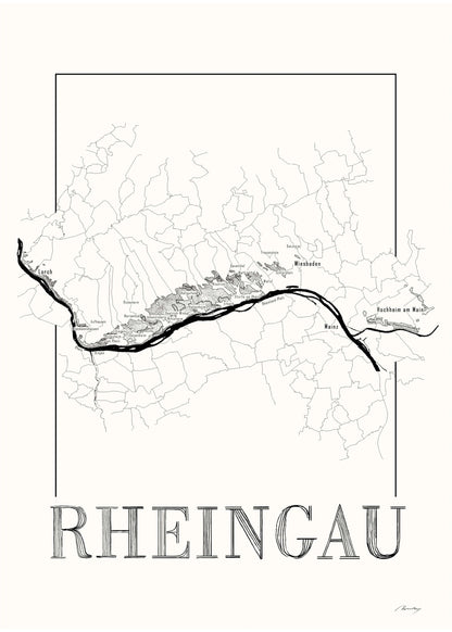 Rheingau Wine map poster. Exclusive wine map posters. Premium quality wine maps printed on environmentally friendly FSC marked paper.