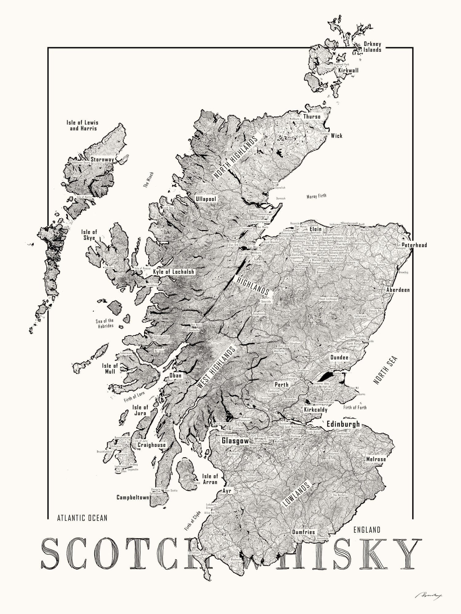 Scotch region whisky map poster. Exclusive wine map posters. Premium quality wine maps printed on environmentally friendly FSC marked paper.