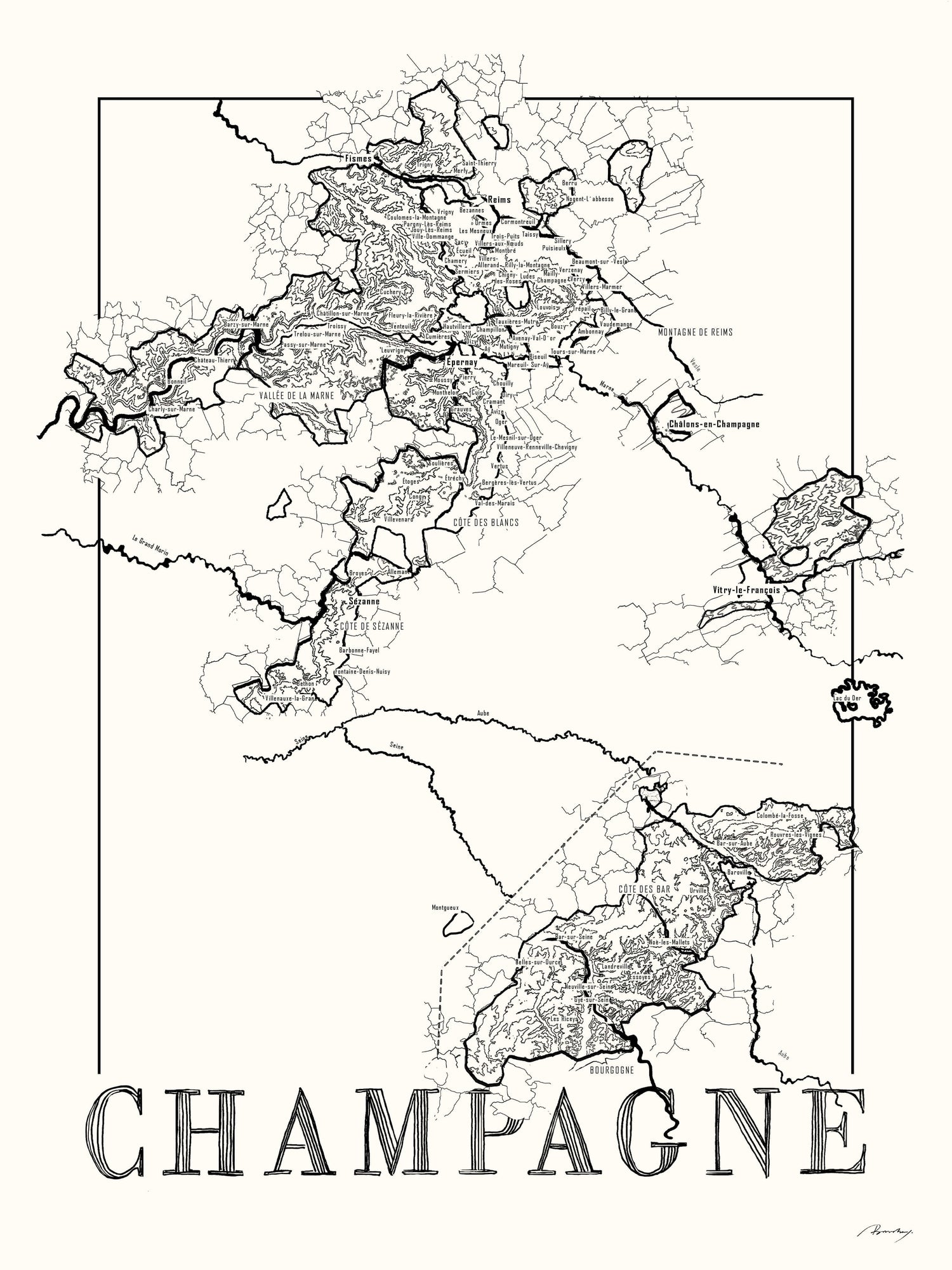 Champagne Wine map poster. Exclusive wine map posters. Premium quality wine maps printed on environmentally friendly FSC marked paper. 