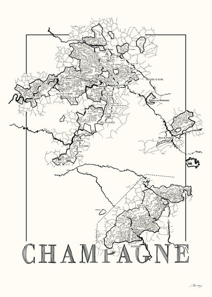 Champagne Wine map poster. Exclusive wine map posters. Premium quality wine maps printed on environmentally friendly FSC marked paper. 