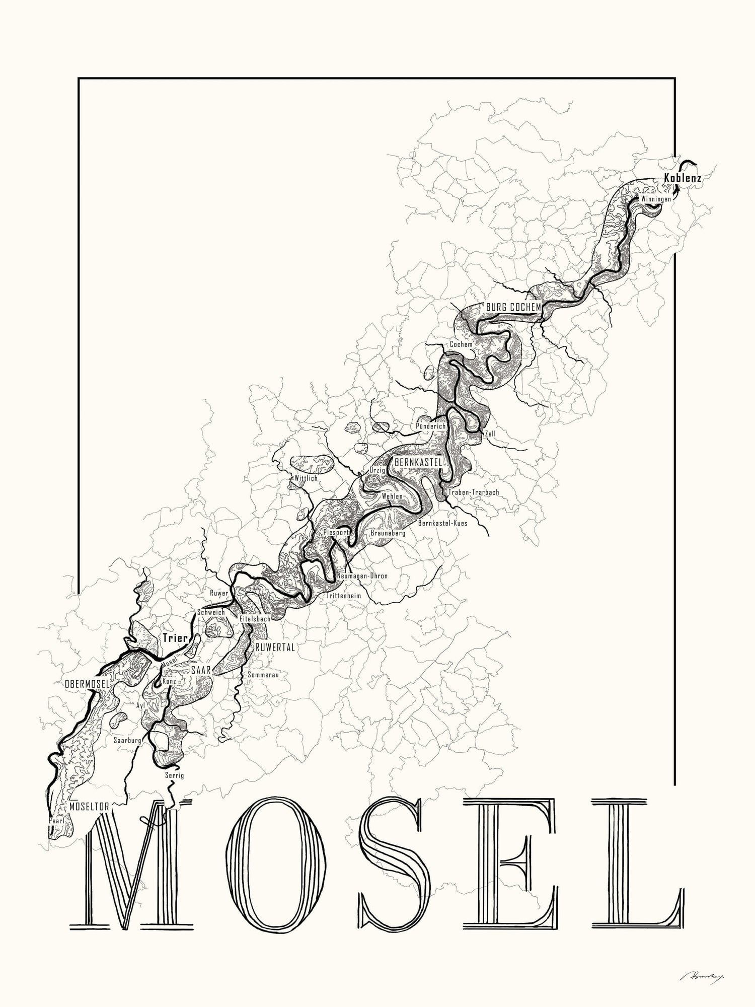 Mosel Wine map poster. Exclusive wine map posters. Premium quality wine maps printed on environmentally friendly FSC marked paper. 