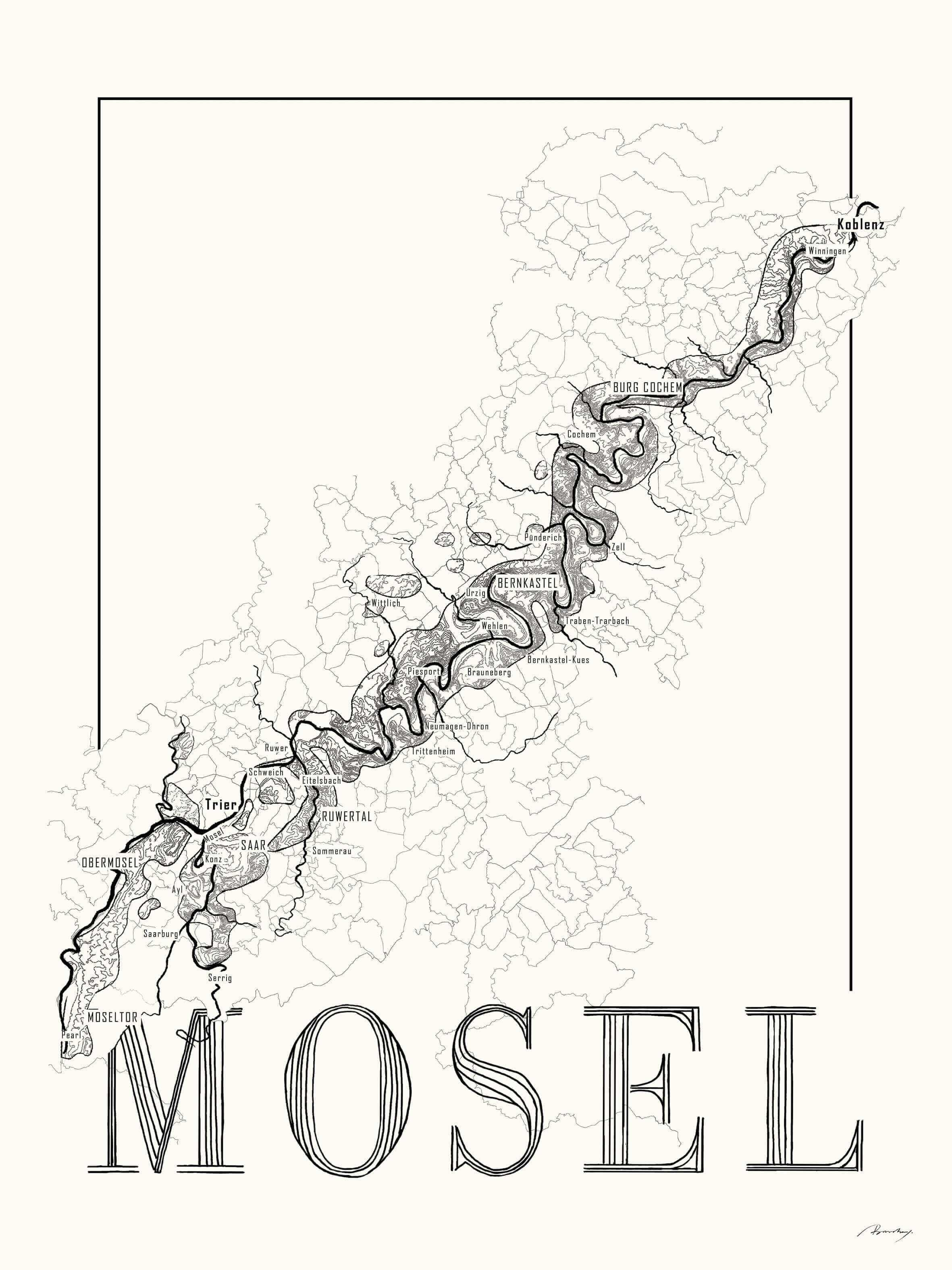 Mosel Wine map poster. Exclusive wine map posters. Premium quality wine maps printed on environmentally friendly FSC marked paper. 