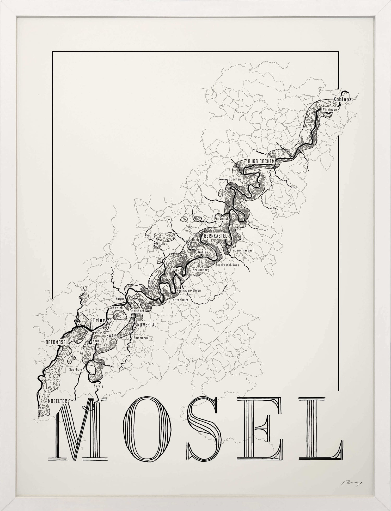 Mosel Wine map poster. Exclusive wine map posters. Premium quality wine maps printed on environmentally friendly FSC marked paper. 