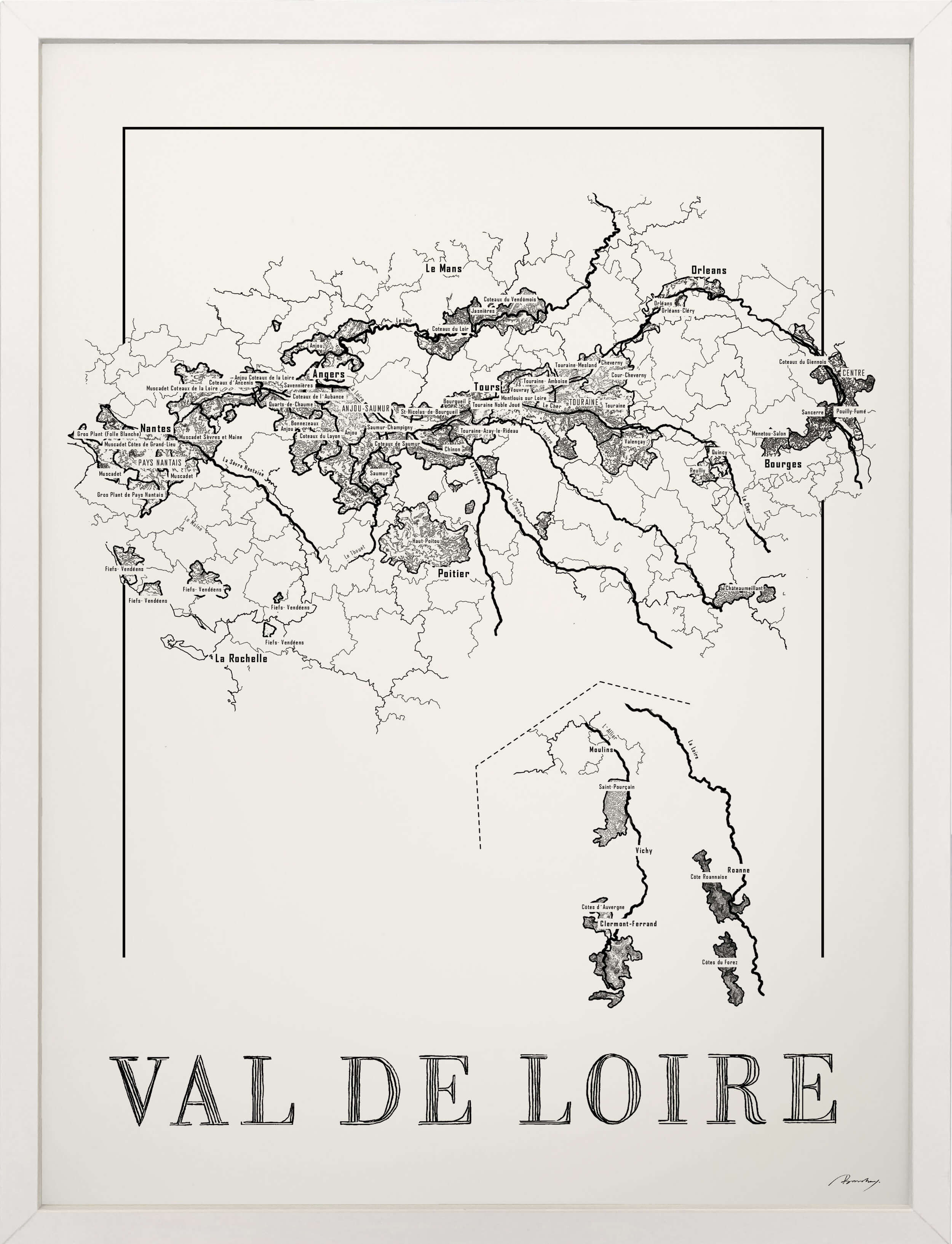 Loire Wine map poster. Exclusive wine map posters. Premium quality wine maps printed on environmentally friendly FSC marked paper. 