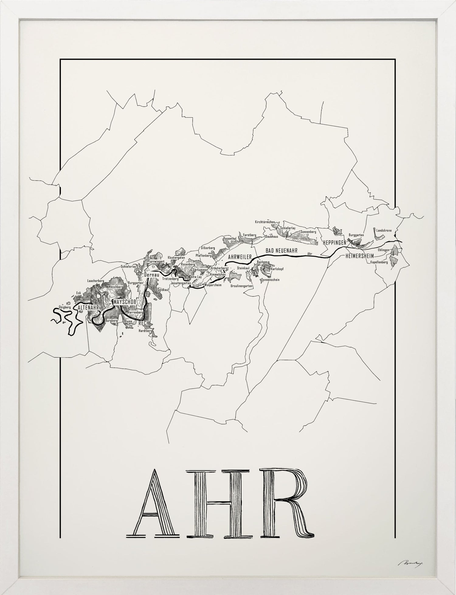 Ahr Wine map poster. Exclusive wine map posters. Premium quality wine maps printed on environmentally friendly FSC marked paper. 