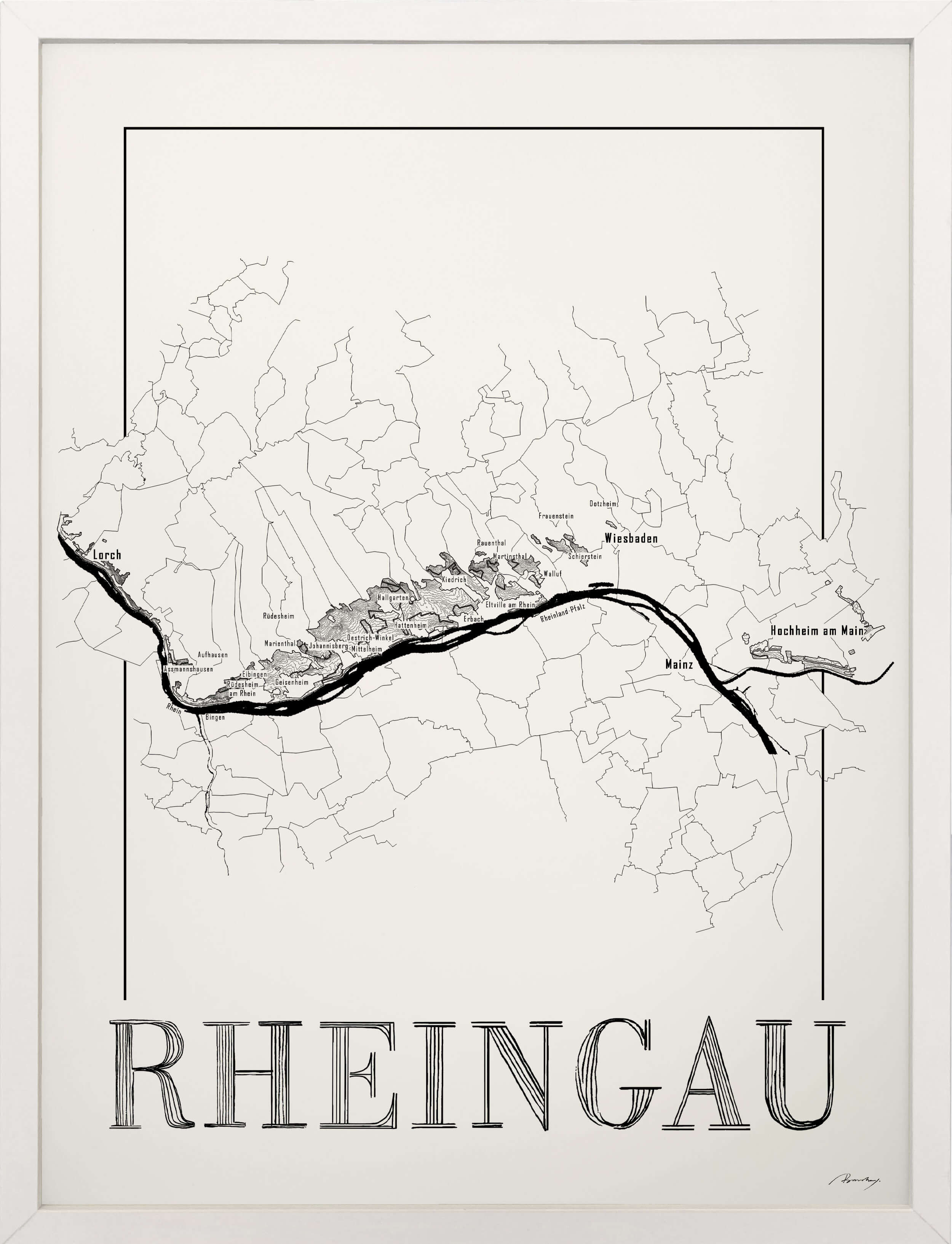 Rheingau Wine map poster. Exclusive wine map posters. Premium quality wine maps printed on environmentally friendly FSC marked paper.