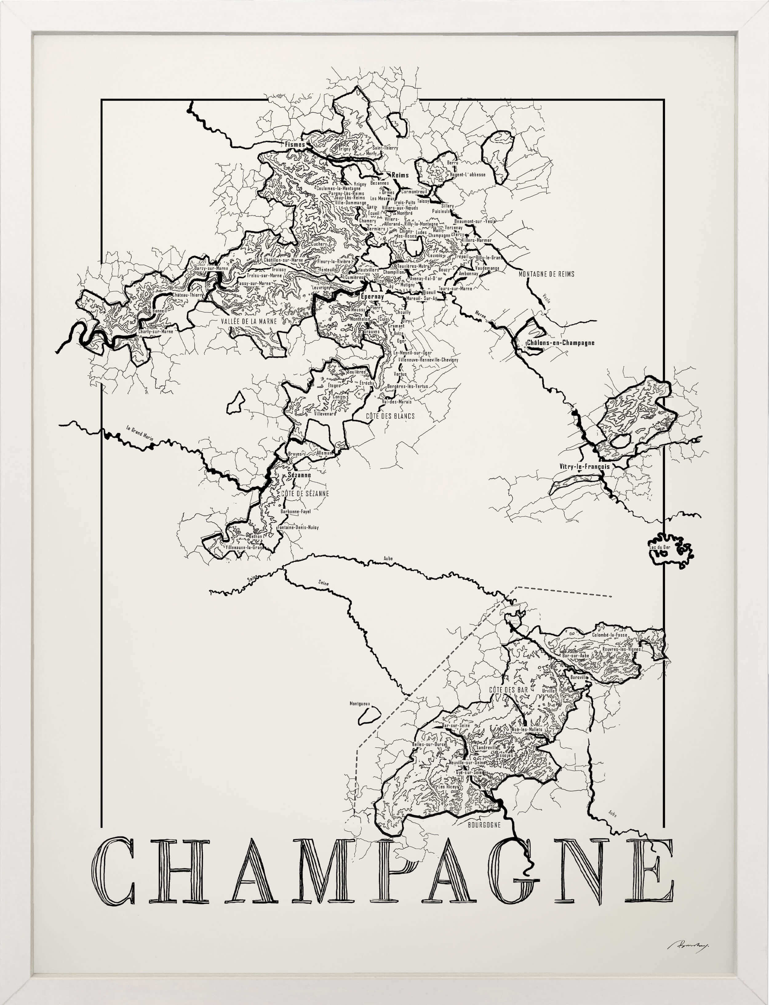 Champagne Wine map poster. Exclusive wine map posters. Premium quality wine maps printed on environmentally friendly FSC marked paper. 