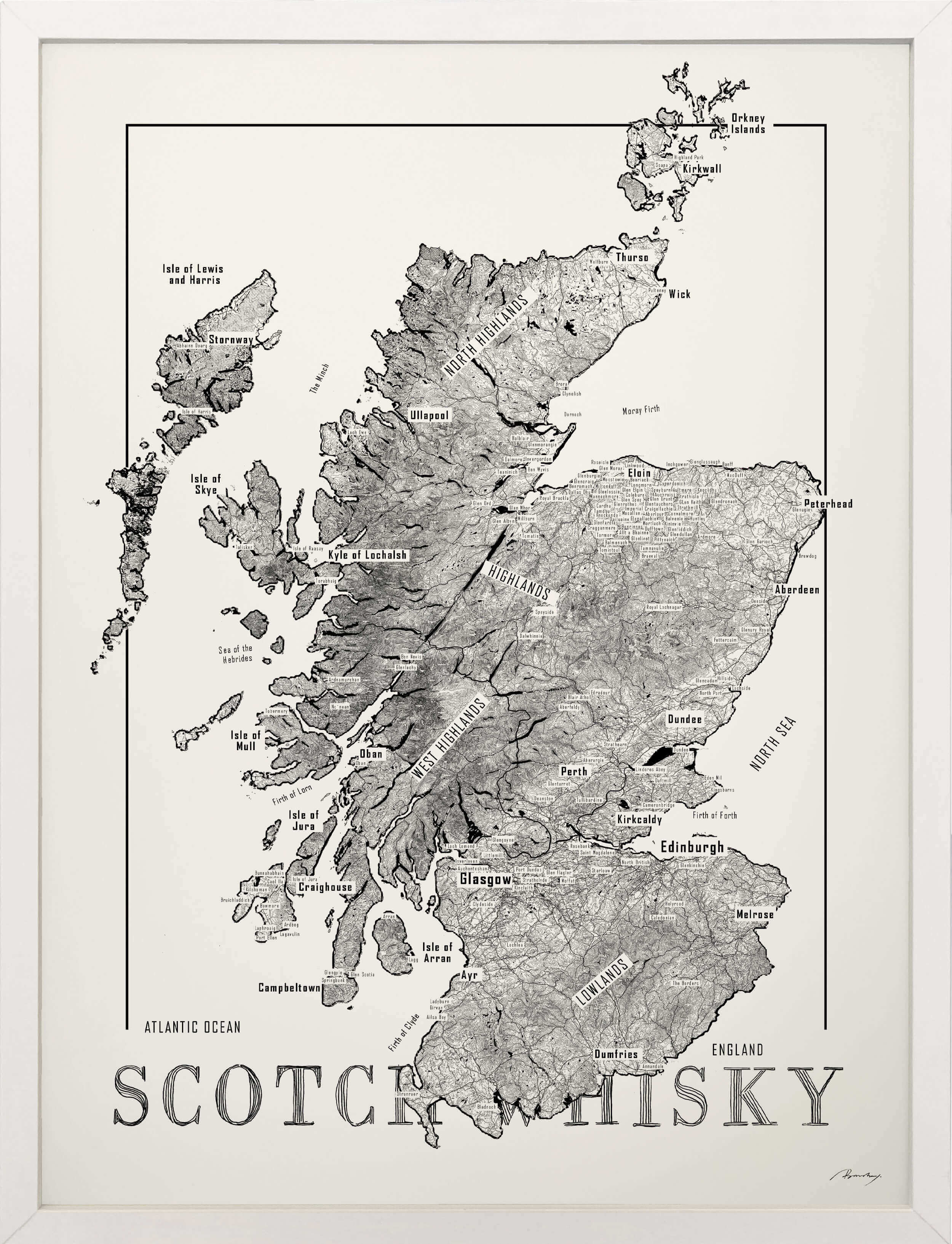 Scotch region whisky map poster. Exclusive wine map posters. Premium quality wine maps printed on environmentally friendly FSC marked paper.