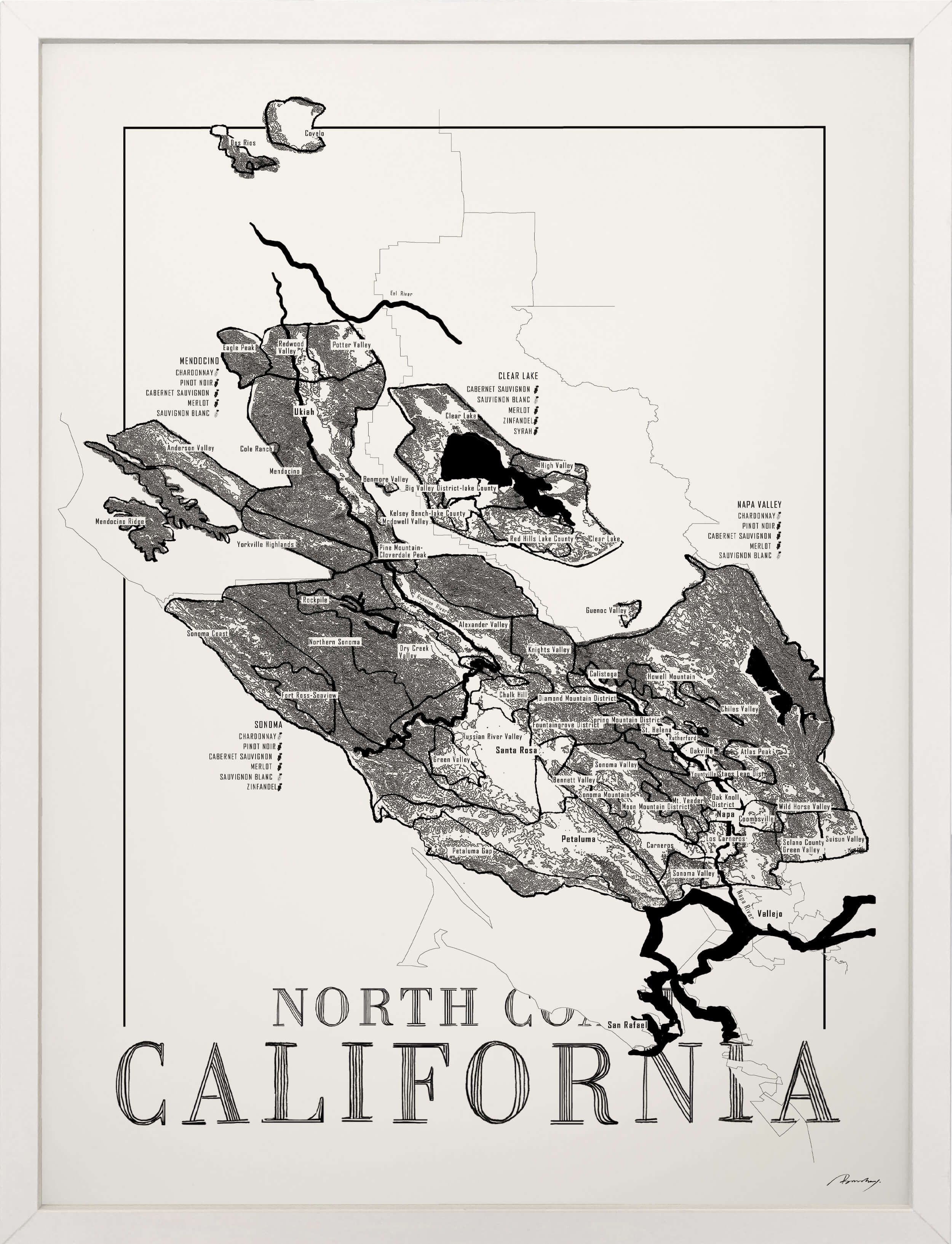 North Coast California Wine map poster. Exclusive wine map posters. Premium quality wine maps printed on environmentally friendly FSC marked paper. 