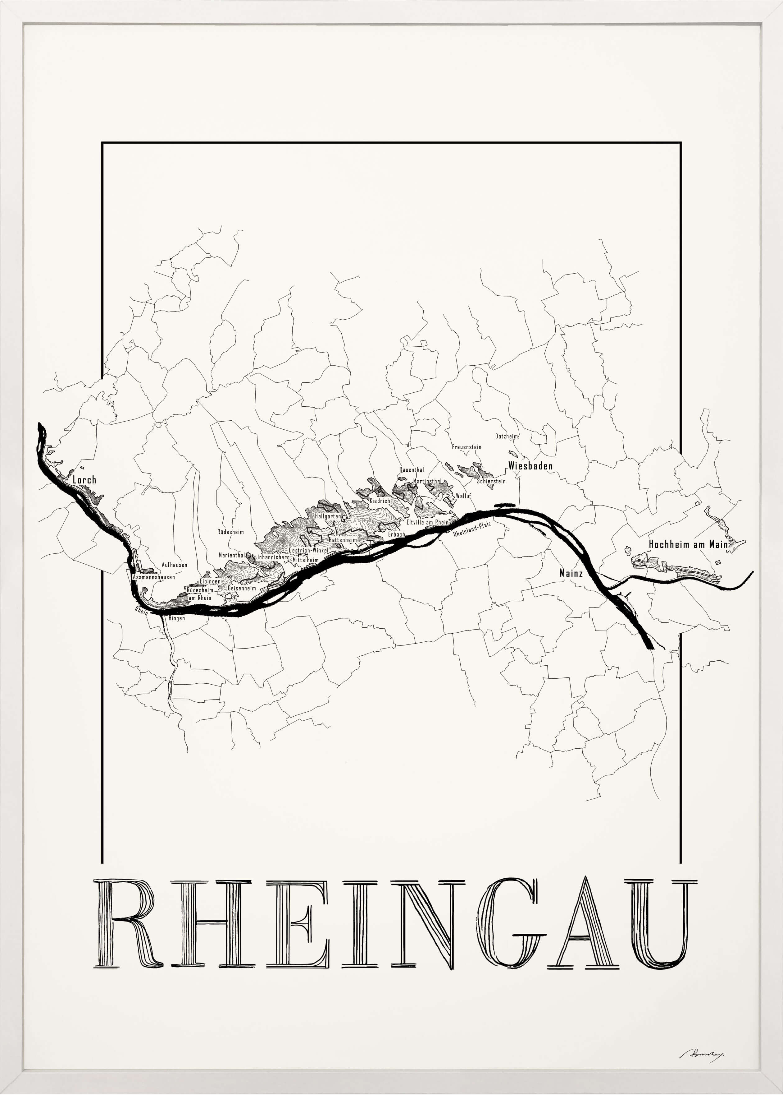 Rheingau Wine map poster. Exclusive wine map posters. Premium quality wine maps printed on environmentally friendly FSC marked paper.