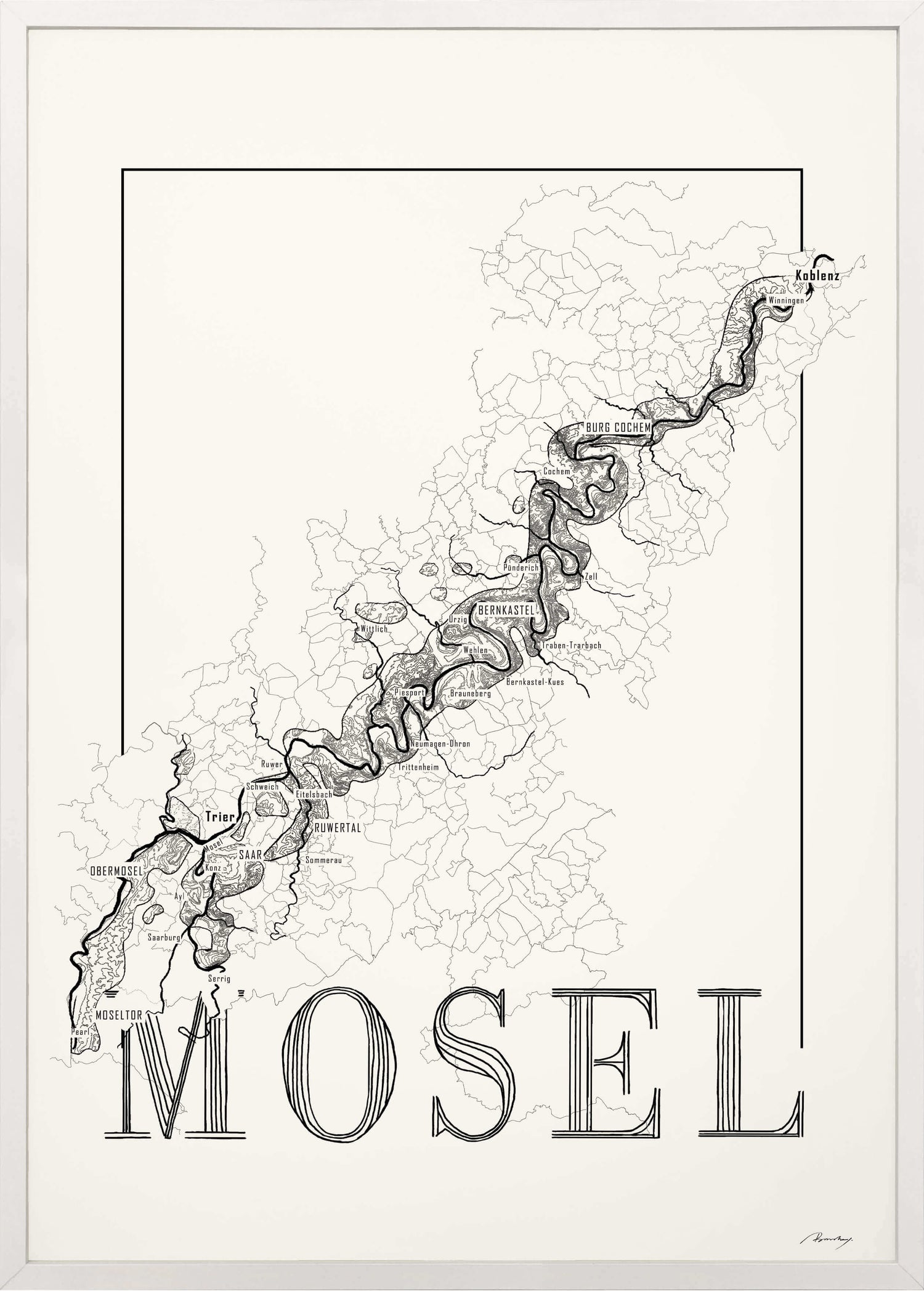 Mosel Wine map poster. Exclusive wine map posters. Premium quality wine maps printed on environmentally friendly FSC marked paper. 