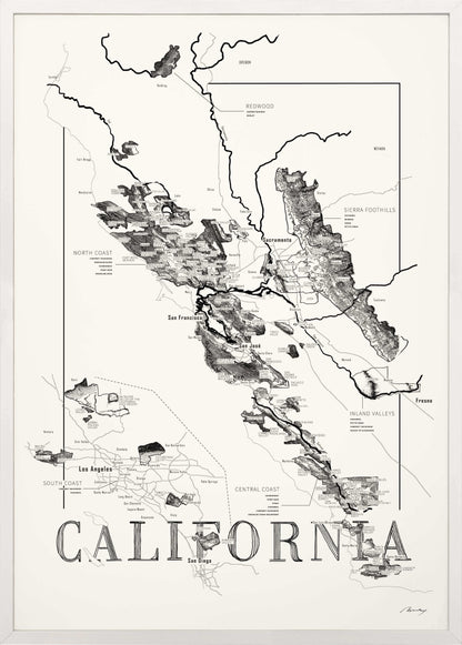 California Wine map poster. Exclusive wine map posters. Premium quality wine maps printed on environmentally friendly FSC marked paper. 